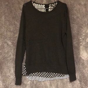 Black Sweater with Patterned Sheer Blouse NWOT